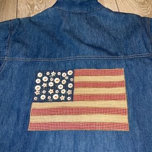 casey coleman womens Size L denim shirt jacket American Flag